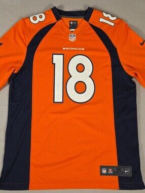 Nike On Field Peyton Manning #18 Denver Broncos Orange Blue Jersey Mens M NFL